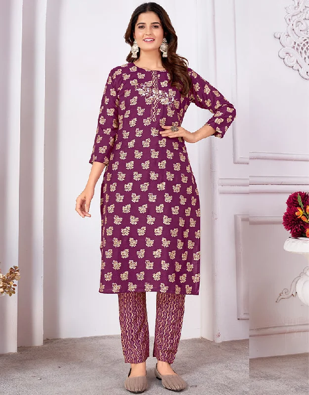 Glamorous Wine Rayon Beautiful Looking Readymade Top With Bottom Set Straight Design Pant Elegant Wool Trousers