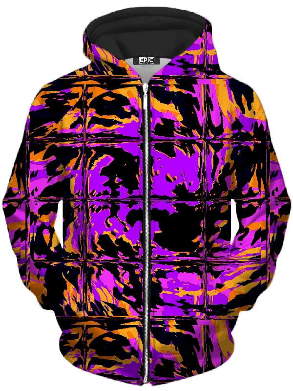 Purple Blackout Rave Glitch Unisex Zip-Up Hoodie Hoodie with Fur Luxurious Winter