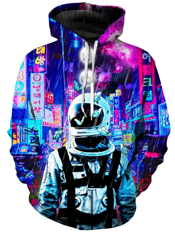 Galactic City Unisex Hoodie Hoodie with Raw Hem Edgy Unfinished