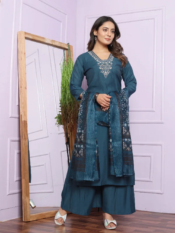 Blue Premium Designer Nyra Cut Readymade Pant Suit With Hand Work Comfy Cargo Trousers