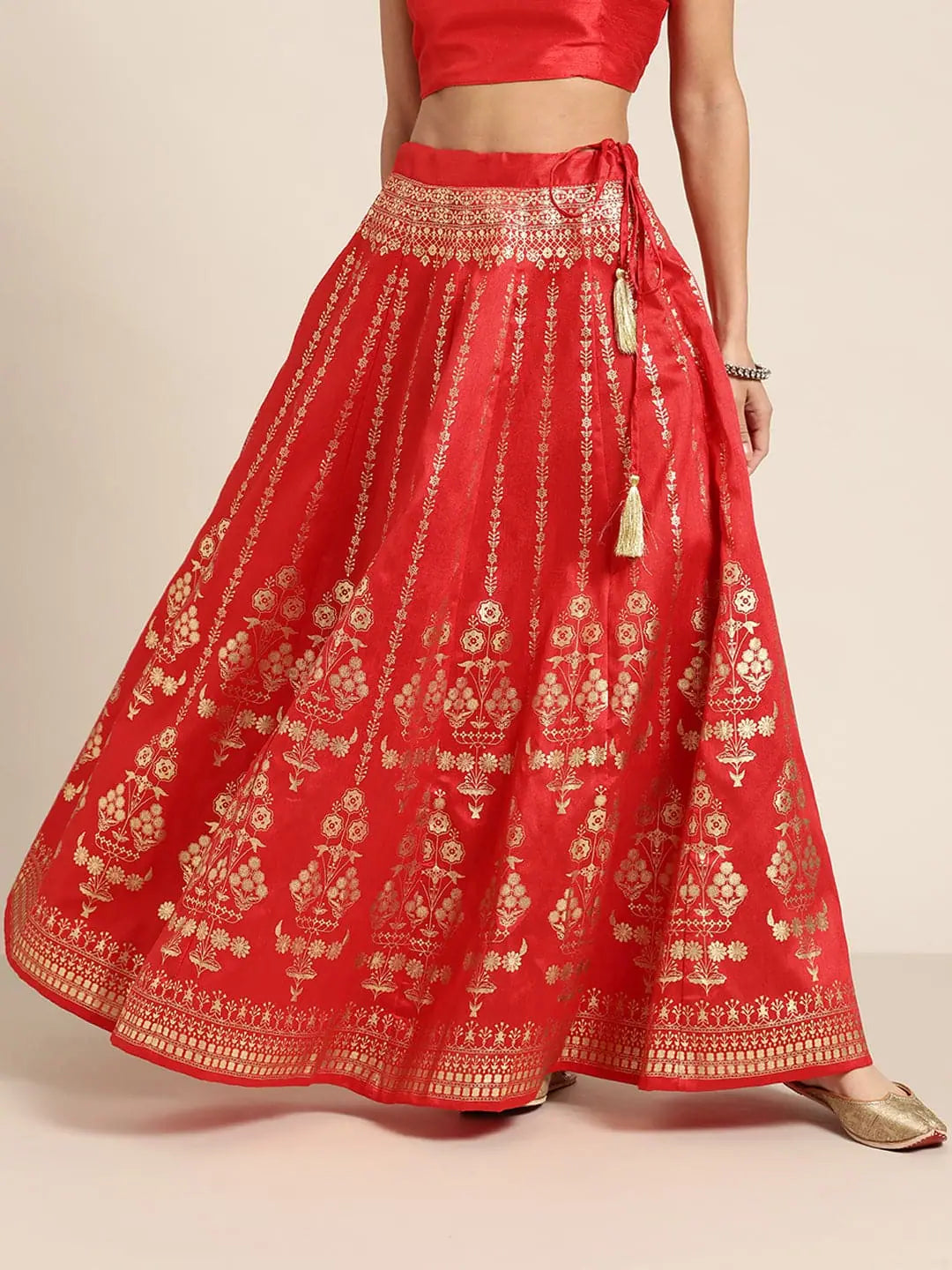 Red Foil Print Anarkali Skirt lace skirt romantic