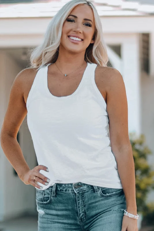 Essential White Scoop Neck Sleeveless Tank Top grey tank top