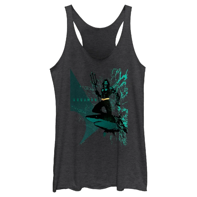 Women's Aquaman King Shark Ride Racerback Tank Top navy tank top