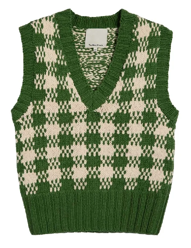 YMC Heidi V-Neck Vest Tank Green Ecru mint tank top