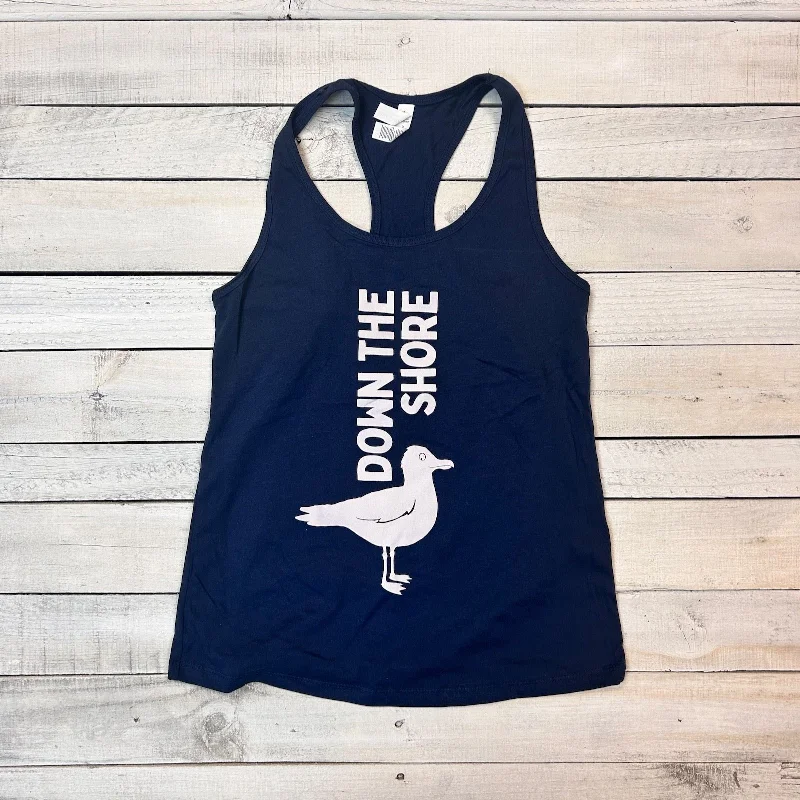 Down The Seagull Navy Ladies Racerback Tank flowy tank top