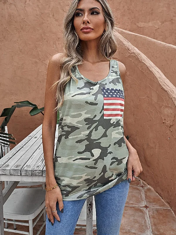 Camo Stars & Stripes Sleeveless Tank Top strapless tank top