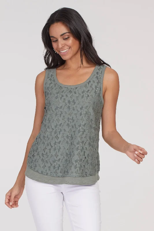 Tribal Tank Top w/ Lace Overlay 3867O-3011-0483 Lt. Cactus - 1 ONLY SIZE X-SMALL - 20% OFF sleep tank top