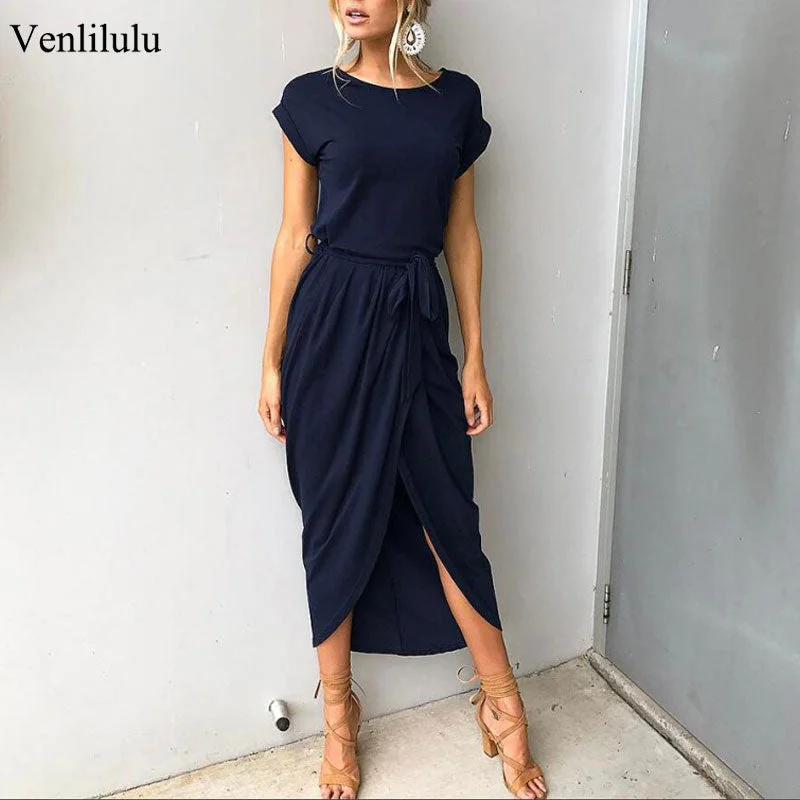 2020 Long Party Dresses Plus Size Summer Short Sleeve Women Dress Elegant Maxi Loose Vestidos Casual Sundresses Female XXL XXXL Tunics Favorite customer