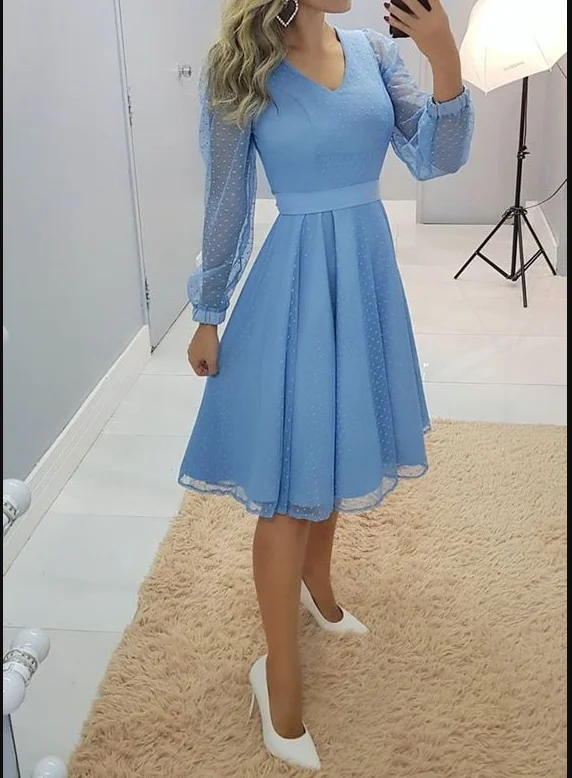 A-line Blue Long Sleeves Party Dress,Blue Homecoming Dress  Y6045 Tunics Leisure comfortable