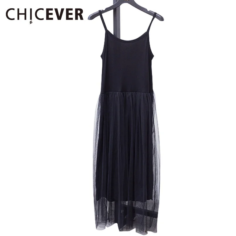 [CHICEVER]   Off Shoulder Summer Women Dress Female Loose Spaghetti Strap Mesh Ladies Party Dresses New Clothing Tunics Travel practical