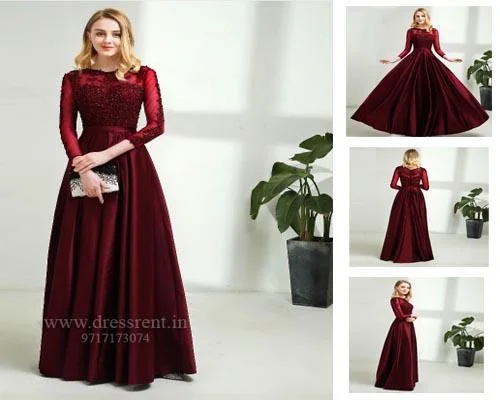 G92 (11), Dark Wine Satin Evening Gown, Size (XS-30 to XXXL-46) Tunics Practical easy-care