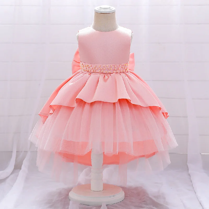 Baby Girl Princess Dress Elegant Bow Knot Trailing Girl Dress Birthday Party Dress Tunics Running lightweight