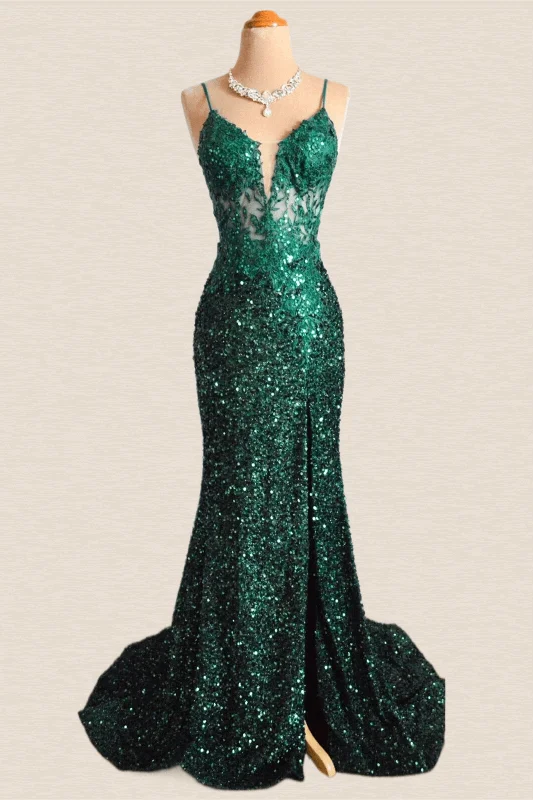 Emerald Green Sequin Mermaid Long Party Dress Tunics Practical durable