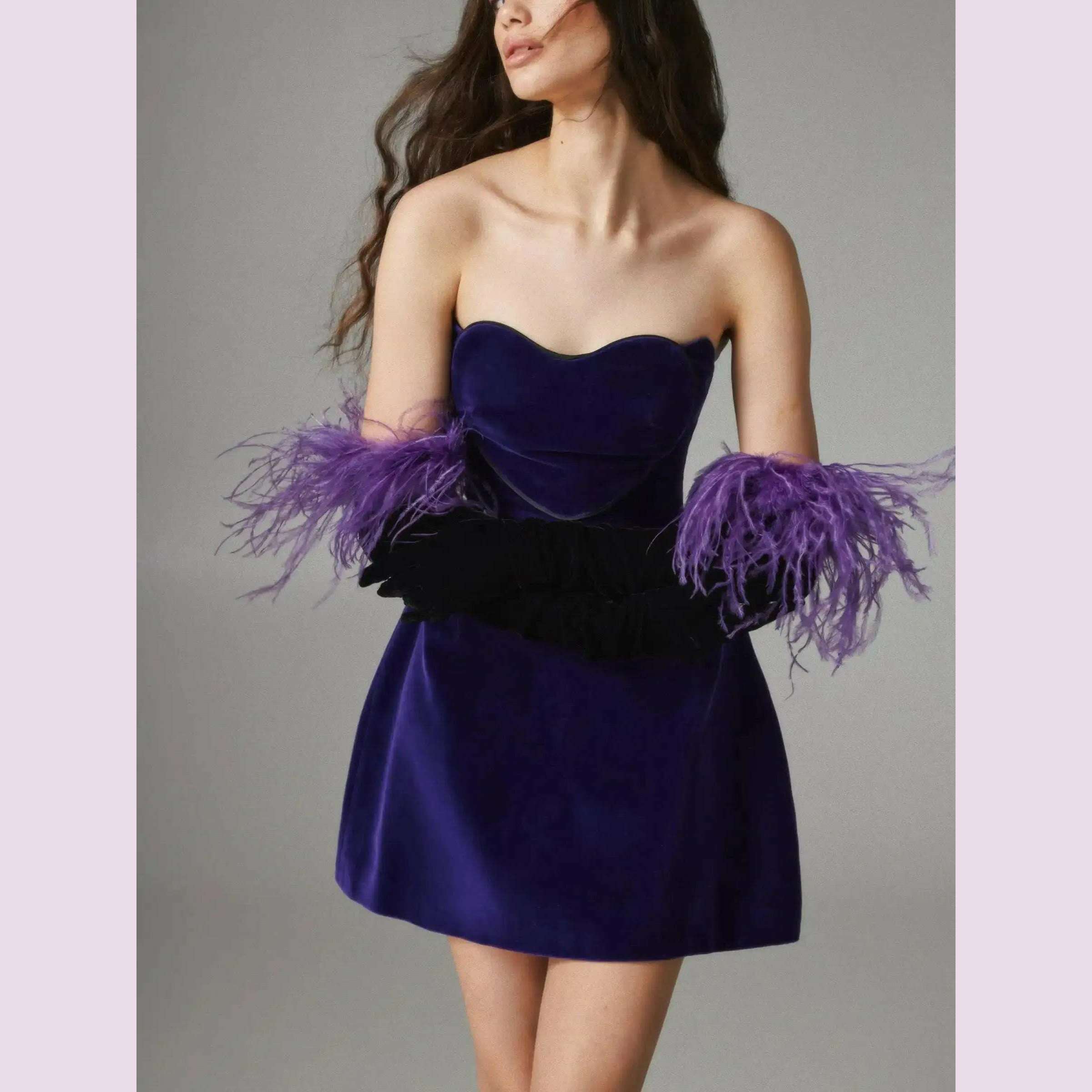 Evening Party Dresses For Women 2024 Sexy Celebrity Strapless Purple Velvet Gowns Dress Elegant Mini Club Tunics Occasion special