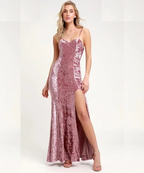 G254, Pink Sequence Slit Cut Mermaid Cocktail Evening Gown, Size (All) Tunics Handmade artisanal