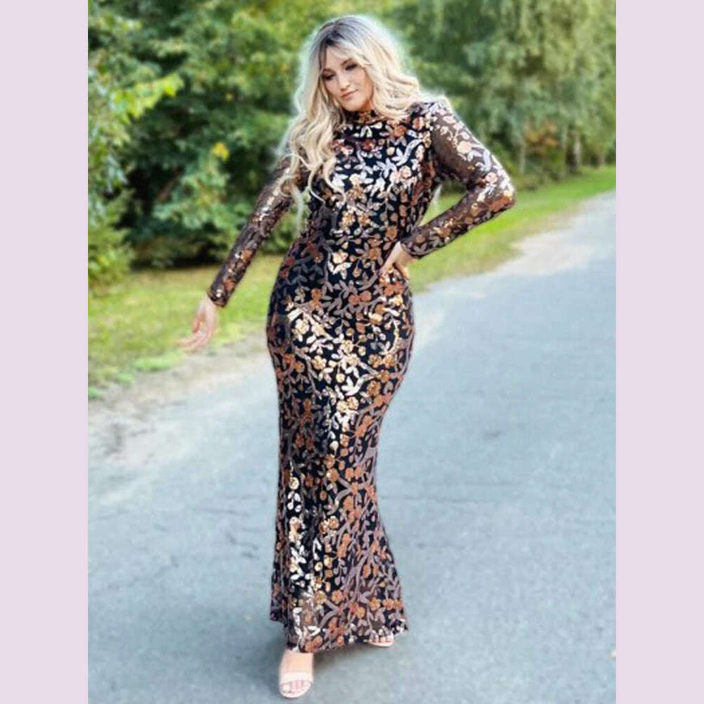 High Neck Luxury Full Sleeve Sequined Flowers Cocktail Prom Gown Bodycon Mermaid Long Celebrity Evening Party Dress Women 2024 Turtleneck Neckline Stylish