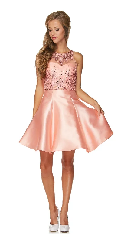 Juliet 774 Illusion Embellished Bodice Homecoming Party Dress A-Line Day Work