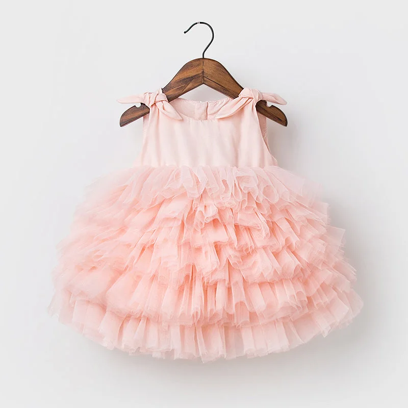 Toddler Ball Gowns Baby Girl Summer Pink Puffy Flower Girl Birthday Party Dress A-Line Day Work