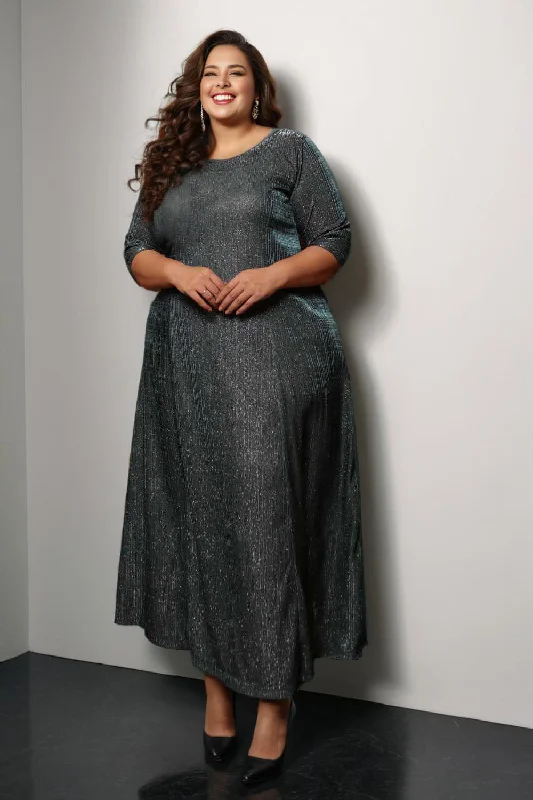 Plus Size Emerald Metallic Long Party Dress Tunics Plaid country