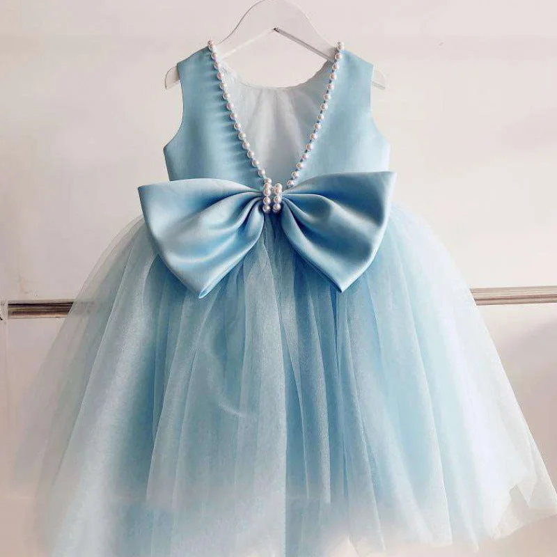 Baby Girl Summer Pageant Princess Dresses Girls Blue Bow Puffy Birthday Party Dress Tunics Fall fleece