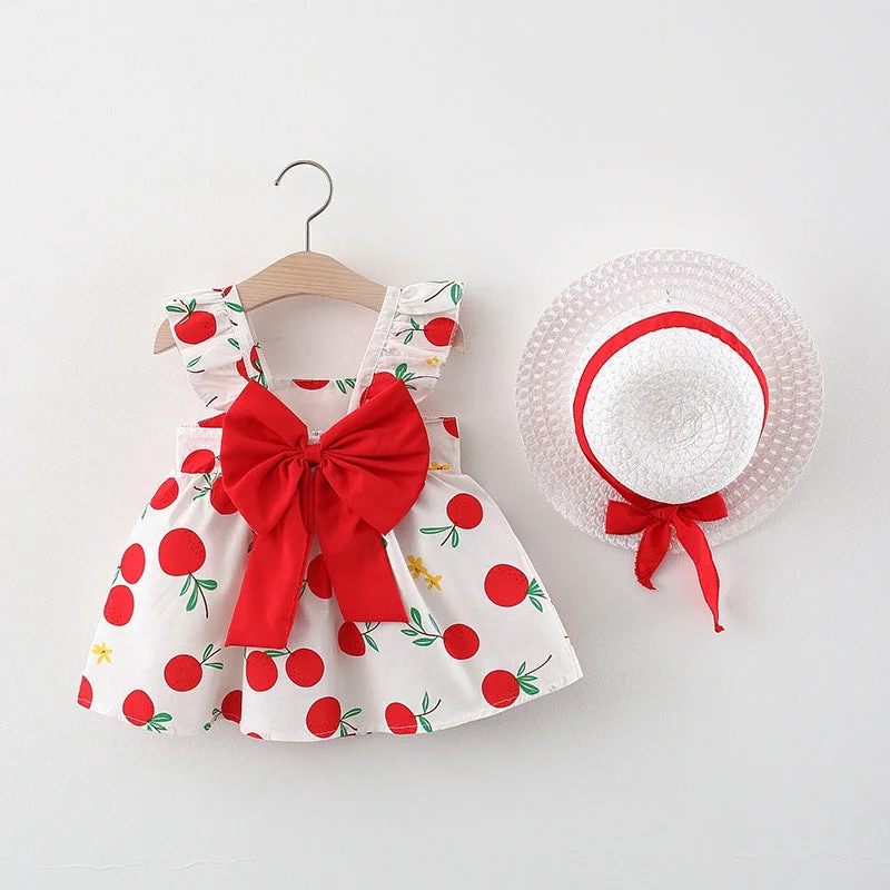 Baby Girl Valentine's Day Bow Pear Print Dress Princess Party Dress Sequined Elegant Party