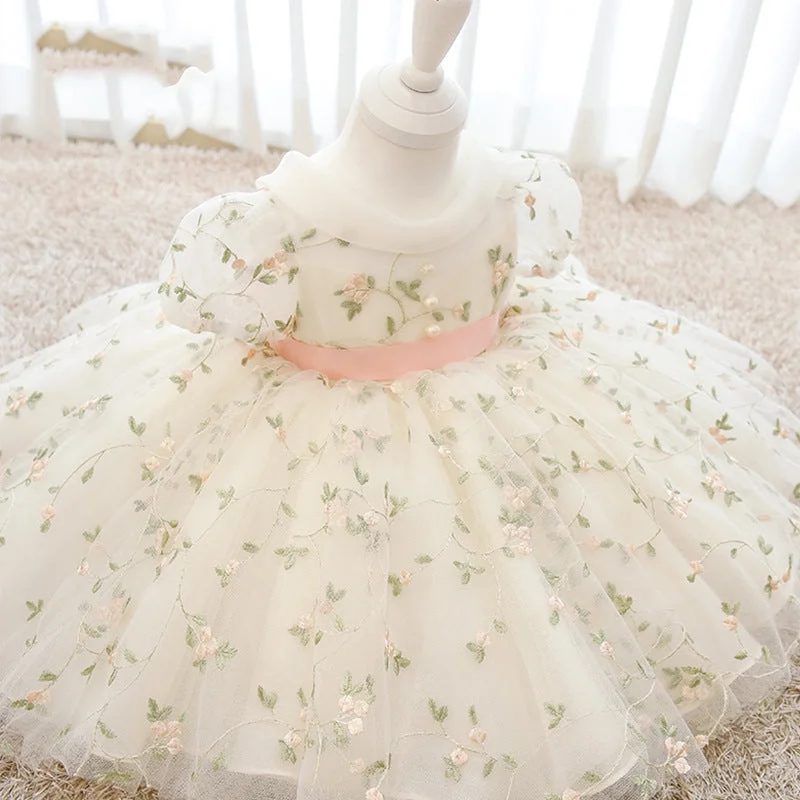 Toddler Girl Birthday Party Dress White Puffy Sleeves Flower Girl Dress Princess Dress Tunics Seasonal trendy