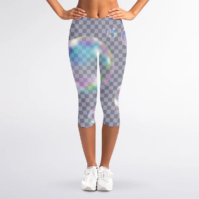 Colorful Soap Bubble Print Women's Capri Leggings Elegant Embellished Leggings