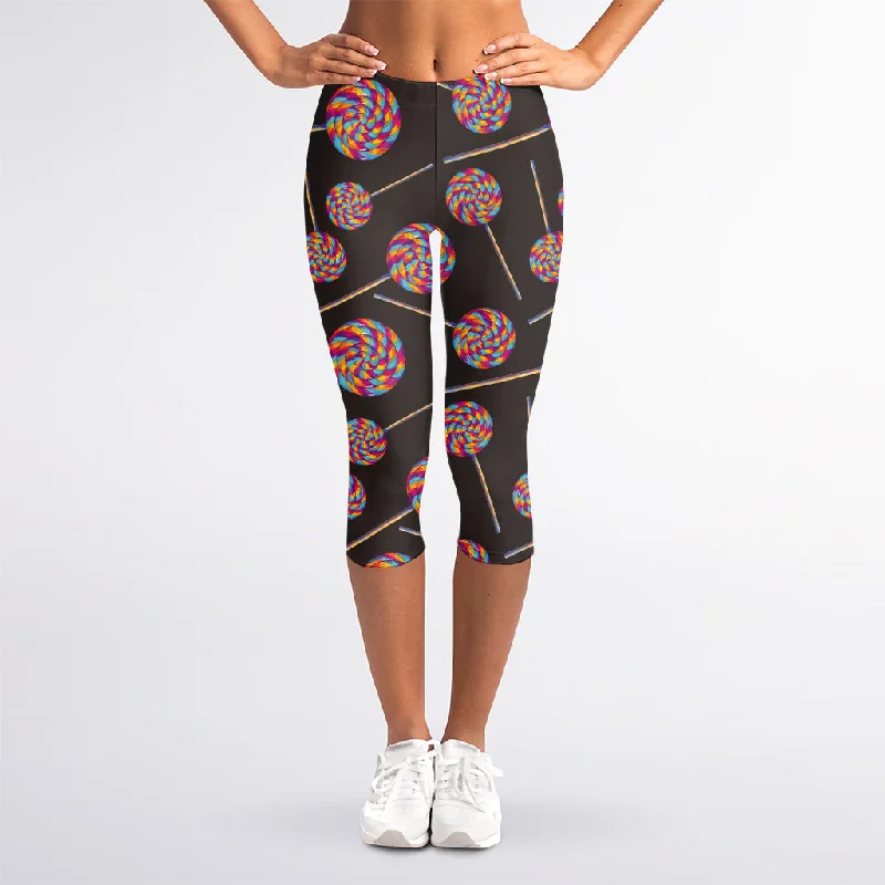 Colorful Swirl Lollipop Pattern Print Women's Capri Leggings Cozy Warmth Leggings