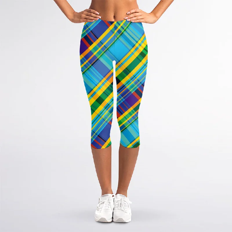 Colorful Tartan Pattern Print Women's Capri Leggings Fashionable Quick-Dry Leggings