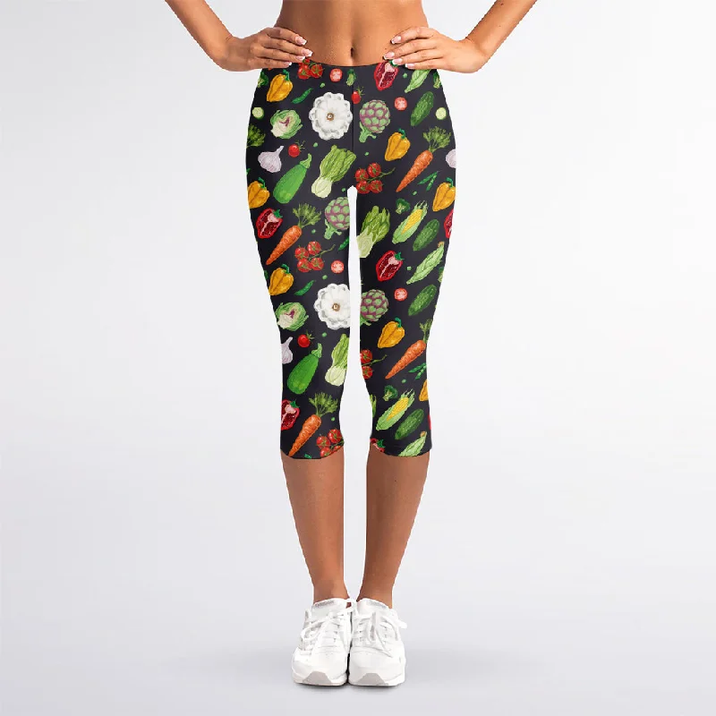 Colorful Vegetable Pattern Print Women's Capri Leggings Stylish Stretch-Waist Leggings