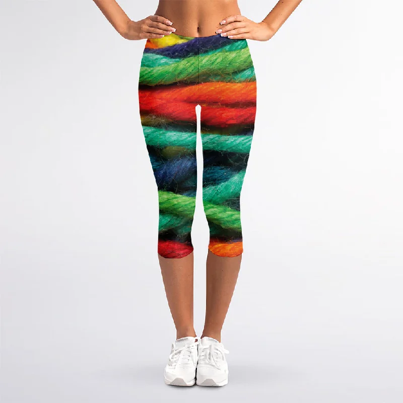 Colorful Yarn Print Women's Capri Leggings Comfortable Workout Fitness Leggings