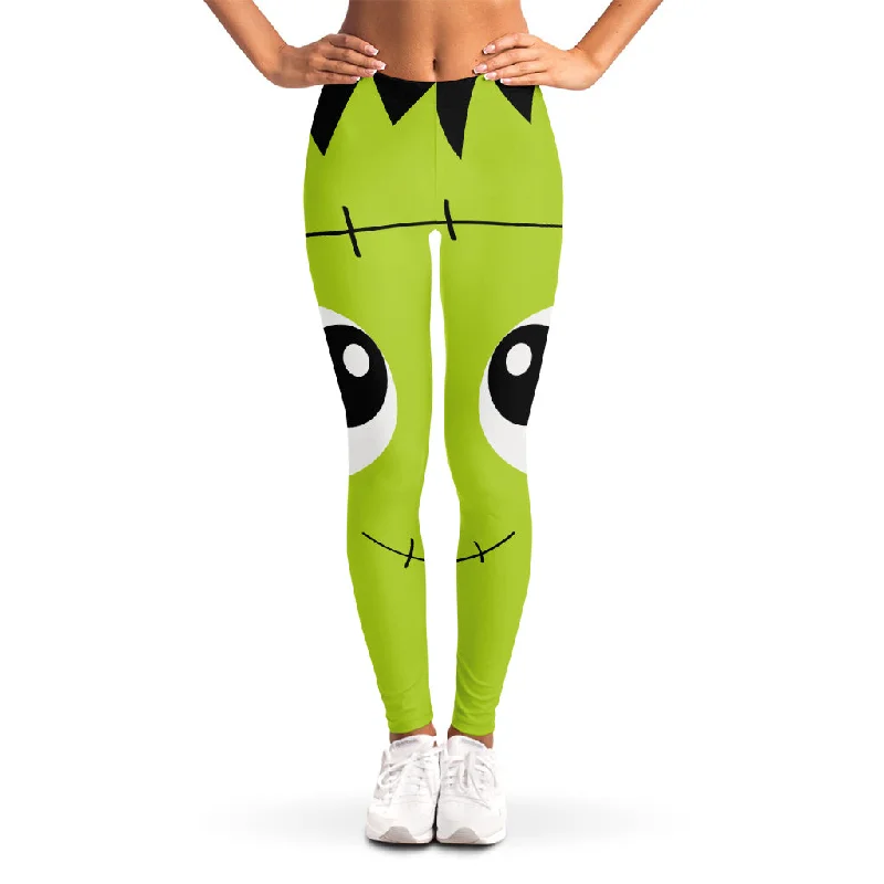 Cute Frankenstein Face Print Women's Leggings Trendy Fitness Leggings