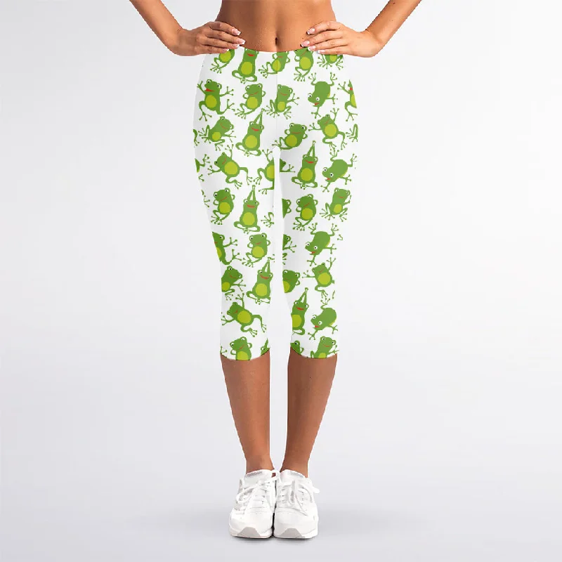 Cute Frog Pattern Print Women's Capri Leggings Chic Workout Leggings