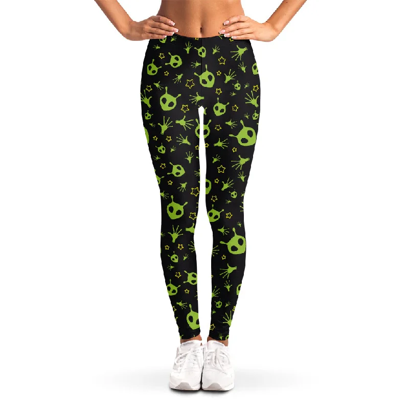 Cute Green Alien Pattern Print Women's Leggings Elegant Full-Body Leggings