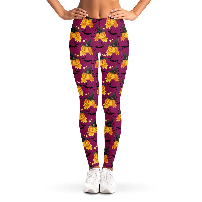 Cute Halloween Pumpkin Witch Print Women's Leggings Stylish Stretch Pants Leggings