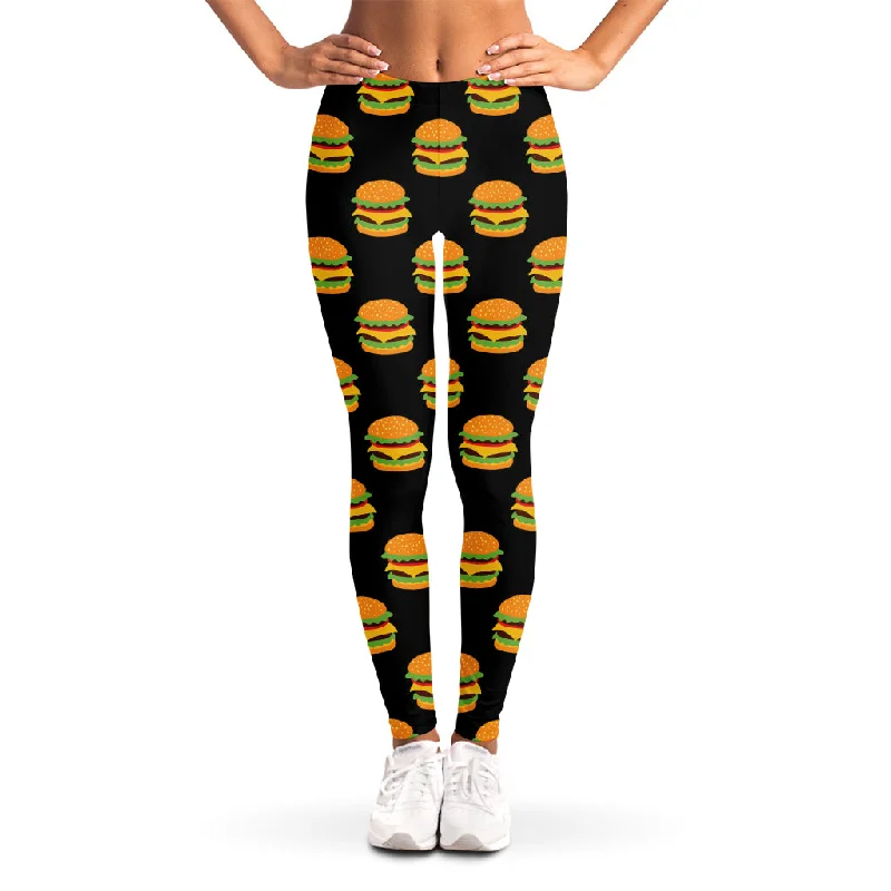 Cute Hamburger Pattern Print Women's Leggings Stylish Sweatproof Leggings