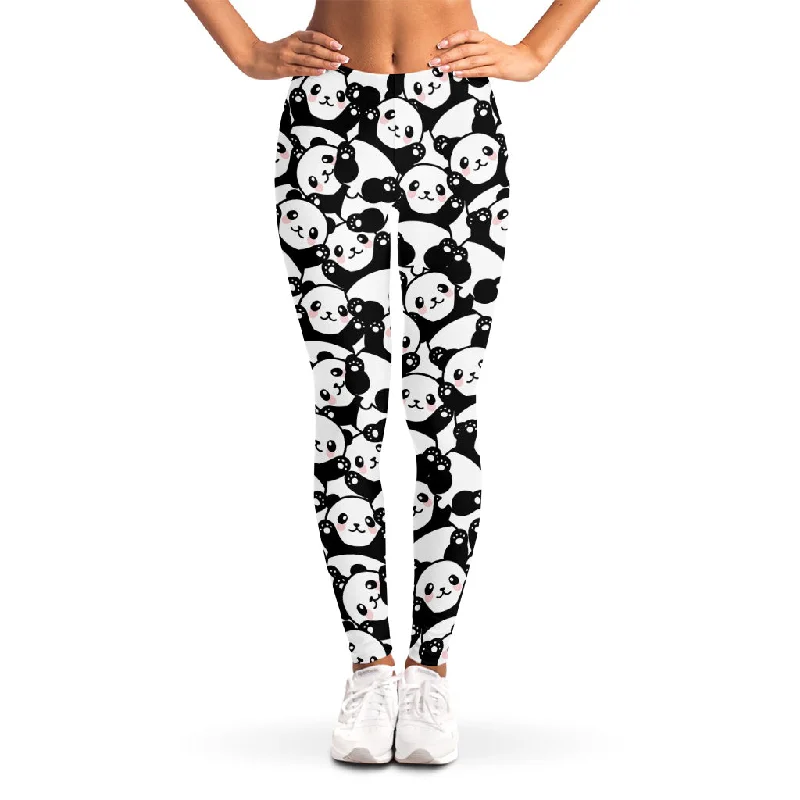 Cute Happy Panda Pattern Print Women's Leggings Trendy Adjustable Waist Leggings