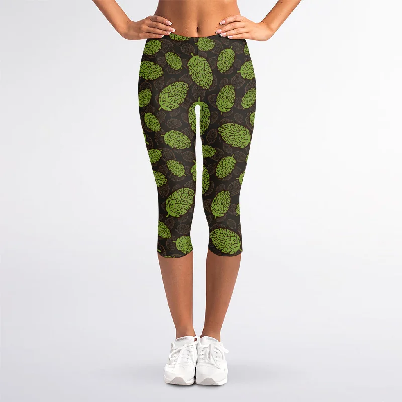 Cute Hop Cone Pattern Print Women's Capri Leggings Stylish Printed Sport Leggings