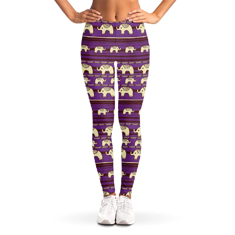 Cute Indian Tribal Elephant Print Women's Leggings Trendy Foil Finish Leggings