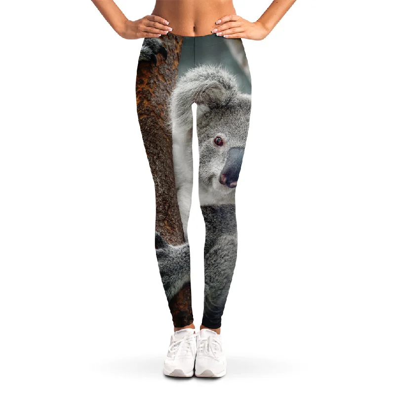 Cute Koala Print Women's Leggings Cozy Reflective Detail Leggings