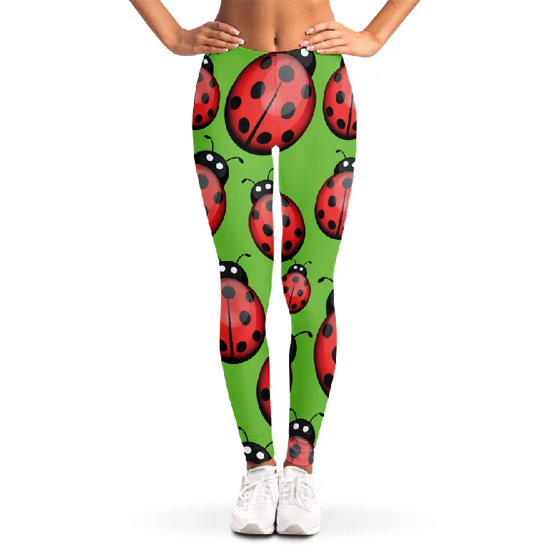 Cute Ladybug Pattern Print Women's Leggings Stylish Pockets Active Leggings