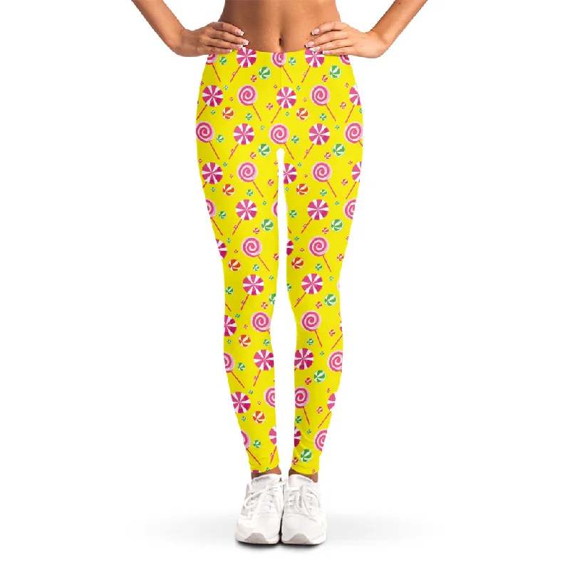 Cute Lollipop Pattern Print Women's Leggings Comfortable Bootcut Workout Leggings