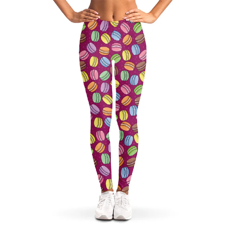 Cute Macaron Pattern Print Women's Leggings Fashionable High-Rise Leggings