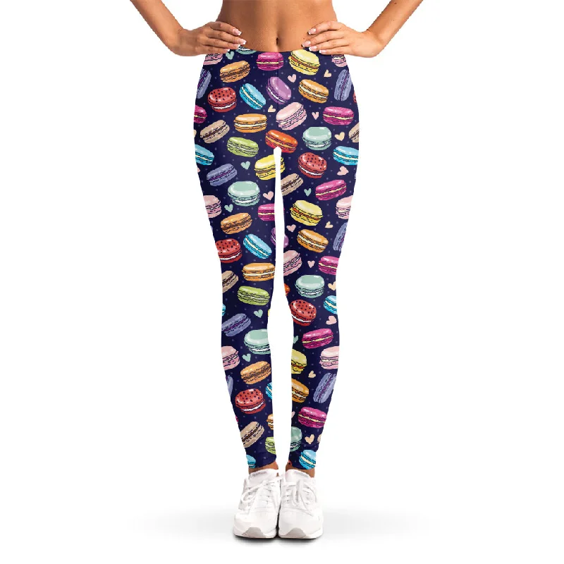 Cute Macarons Pattern Print Women's Leggings Stylish Faux Leather Leggings