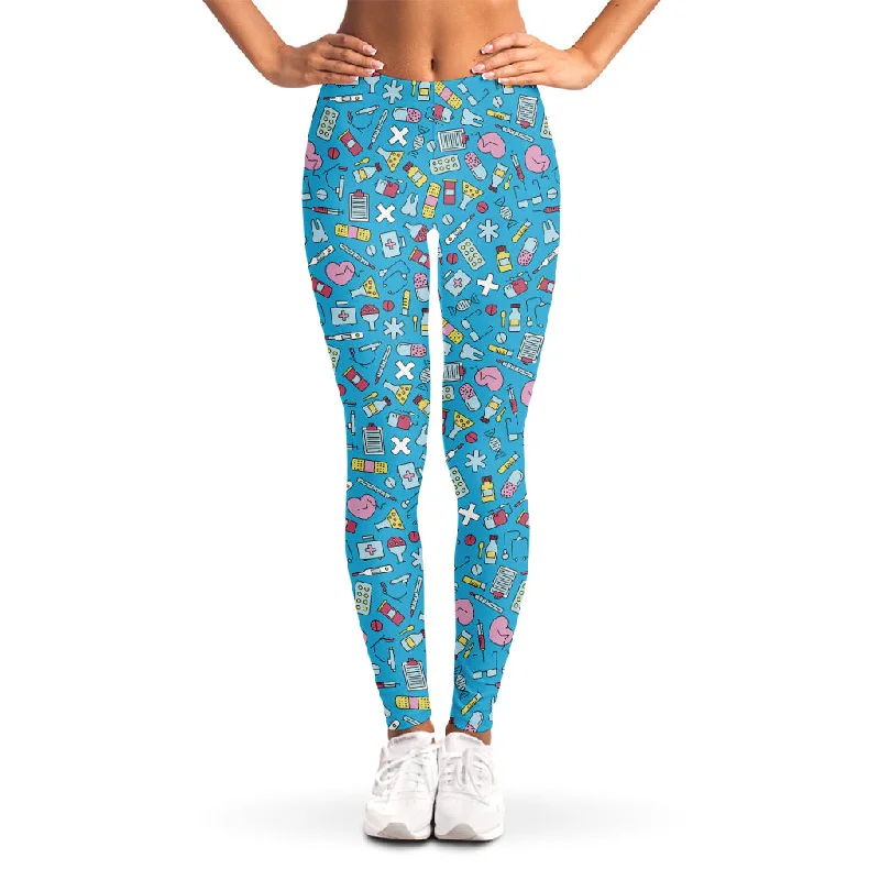 Cute Medical Pattern Print Women's Leggings Chic Floral Print Leggings