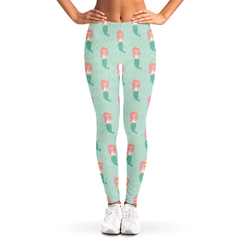 Cute Mermaid Pattern Print Women's Leggings Fashionable Seamless Leggings