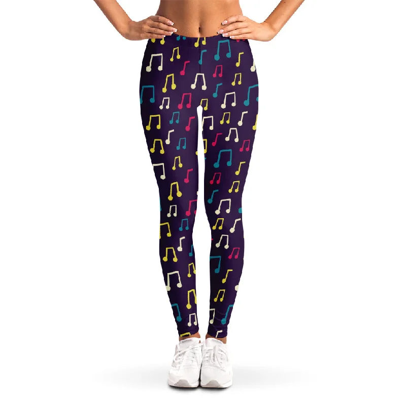 Cute Music Notes Pattern Print Women's Leggings Cozy Ribbed Leggings