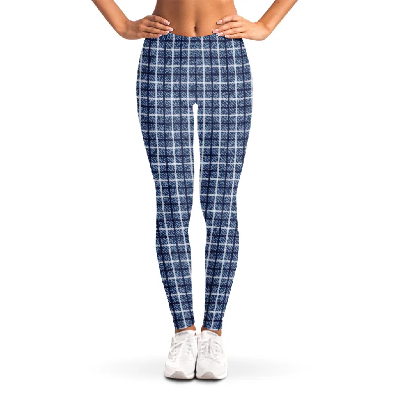 Denim Tattersall Pattern Print Women's Leggings Casual Sporty Leggings