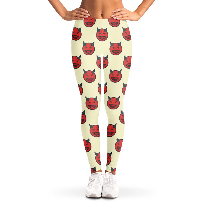 Devil Emoji Pattern Print Women's Leggings Trendy Full-Length Leggings