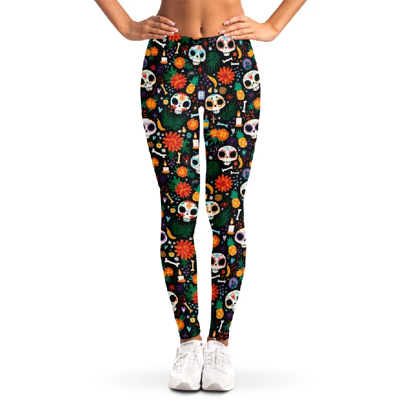 Dia De Los Muertos Day Of The Dead Print Women's Leggings Comfortable Compression Leggings